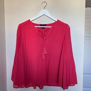 Miss Me Raspberry Pink Pleated Tassel Tie Blouse